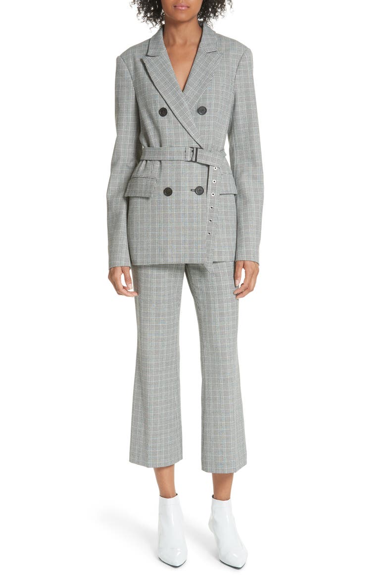 Belted Glen Check Blazer, Alternate, color, BLACK WHITE MULTI