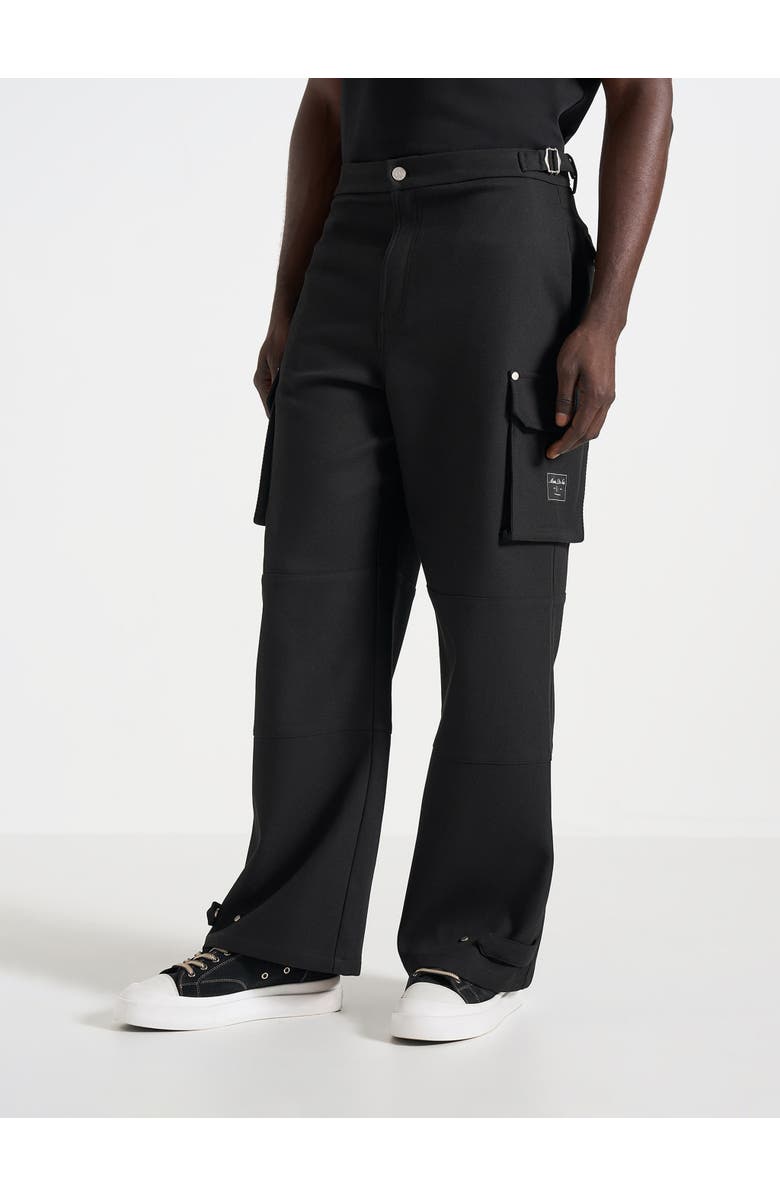 Manière De Voir Mathis Twill Signature Wide Leg Cargo Trousers, Main, color, Black