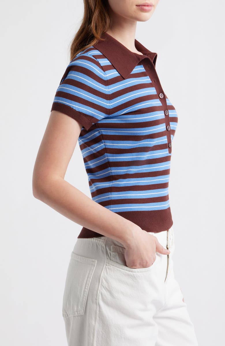 Reformation Bentley Crop Polo Sweater, Alternate, color, Mahogany Multi Strip