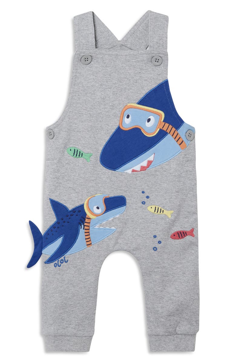 JOJO MAMAN BEBE Shark Appliqué Romper & T-Shirt Set, Alternate, color, Marl Grey