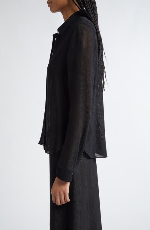 Partow Edie Semisheer Mesh Button-up Shirt In Black