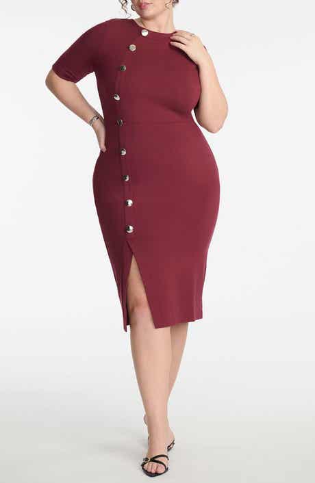 Workwear Side Button Sheath Midi Dress