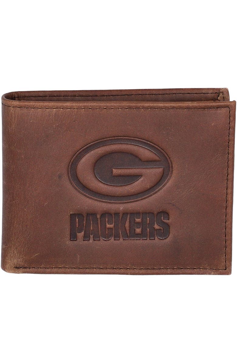 Evergreen Enterprises Brown Green Bay Packers Bifold Leather Wallet, Main, color, 