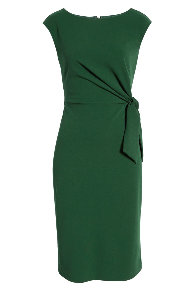 Cap Sleeve Side Tie Sheath Dress, Alternate, color, FOREST