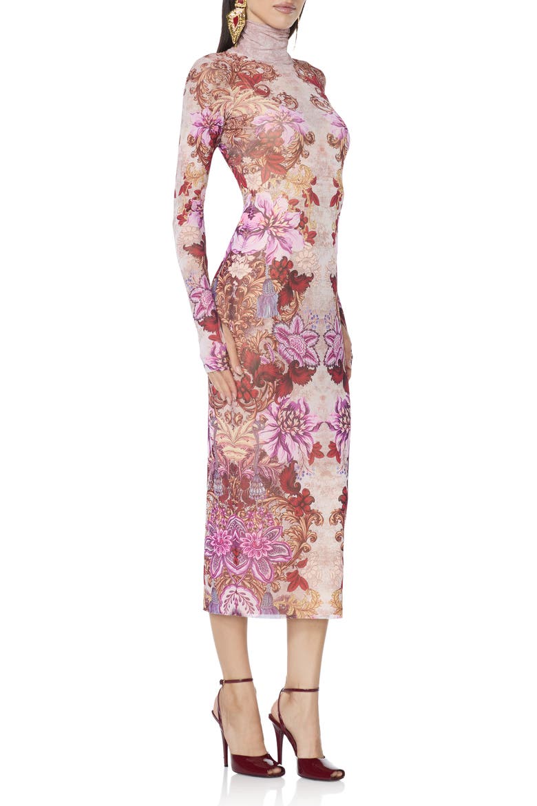 Shailene Turtleneck Midi Dress, Alternate, color, GOLD GUILDED FLORAL/ PINK