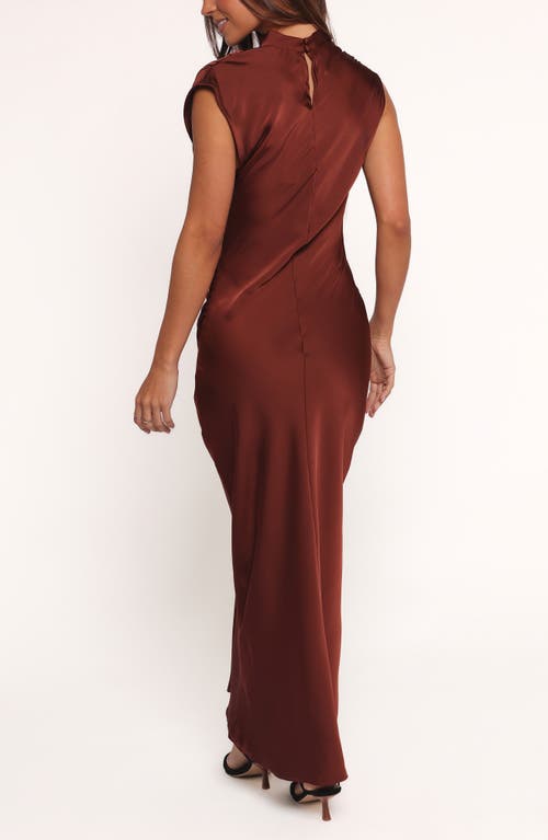 Petal And Pup Petal & Pup Meryn Ruched Satin Maxi Dress In Brown