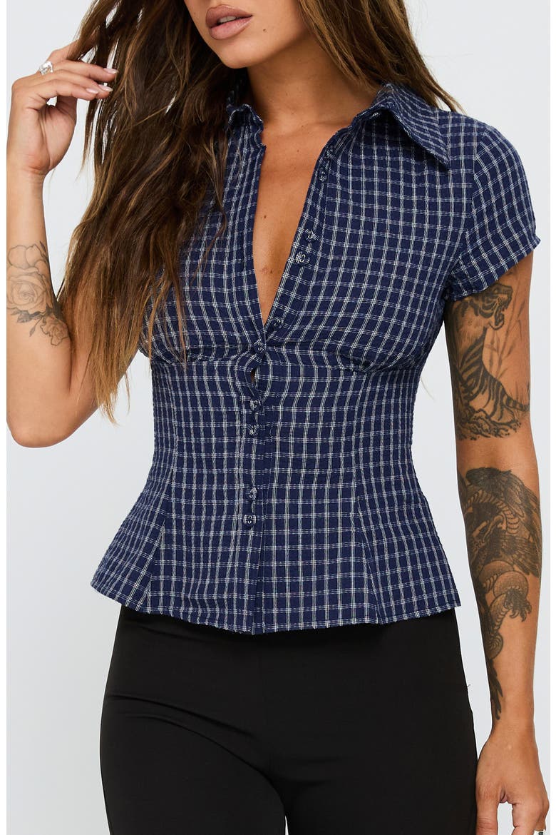 Cottesloe Check Cotton Blend Button-Up Shirt, Main, color, NAVY CHECK