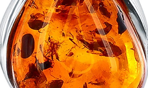Simona Teardrop Amber Pendant Necklace In Metallic