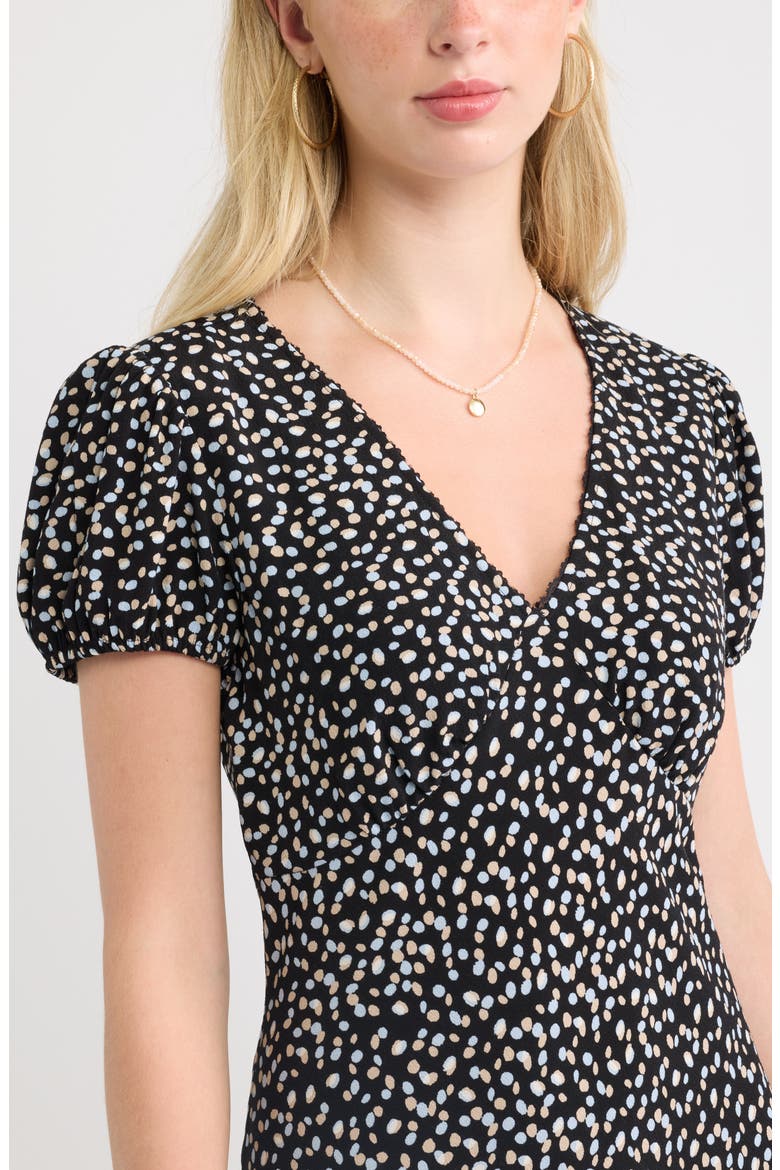 Lace Trim Bias Cut Midi Dress, Alternate, color, BLACK- BLUE MULTI DOT