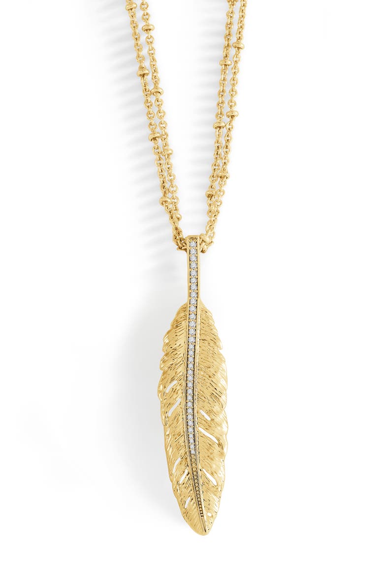 Anabel Aram Jewelry Feather Layered Pendant Necklace, Main, color, Small Gold Feather