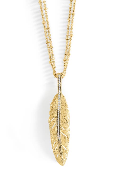 Anabel Aram Jewelry Feather Layered Pendant Necklace in Small Gold Feather 