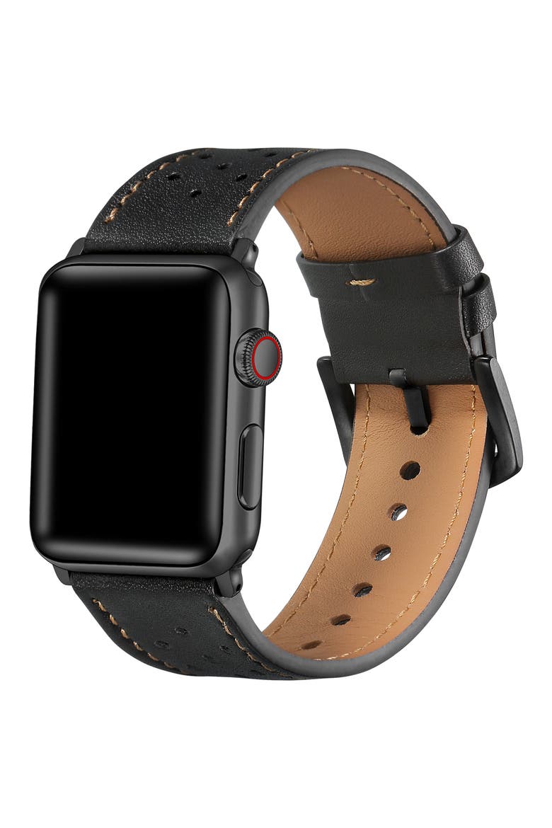 Derek Perforated Leather Apple Watch® Watchband, Alternate, color, BLACK