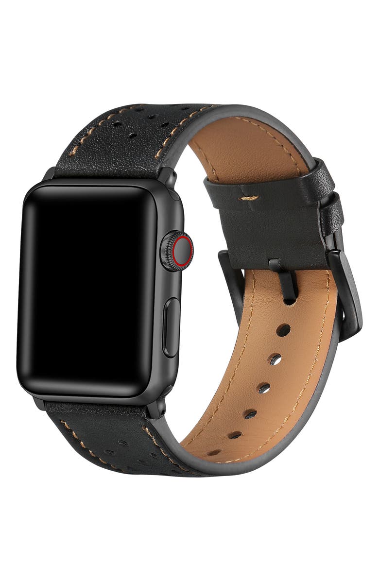 The Posh Tech Derek Perforated Leather Apple Watch<sup>®</sup> Watchband, Alternate, color, Black