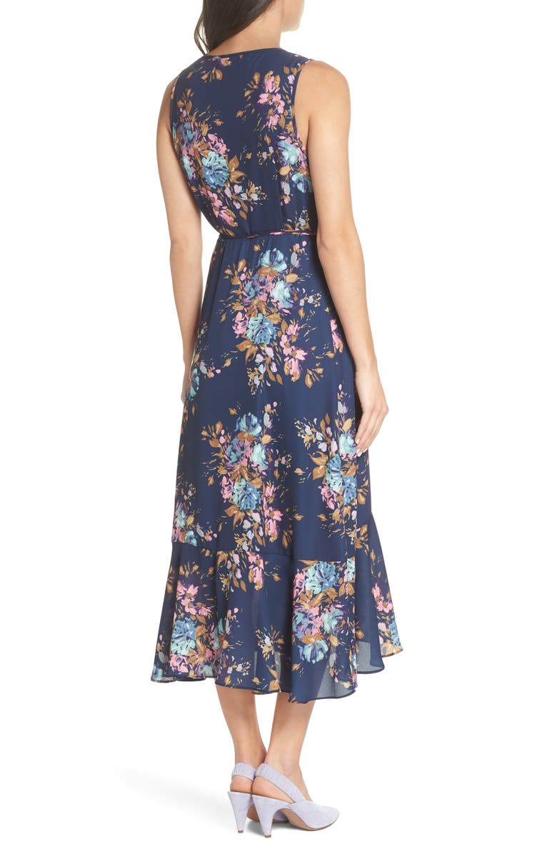 Charles Henry Floral Sleeveless Wrap Dress, Alternate, color,