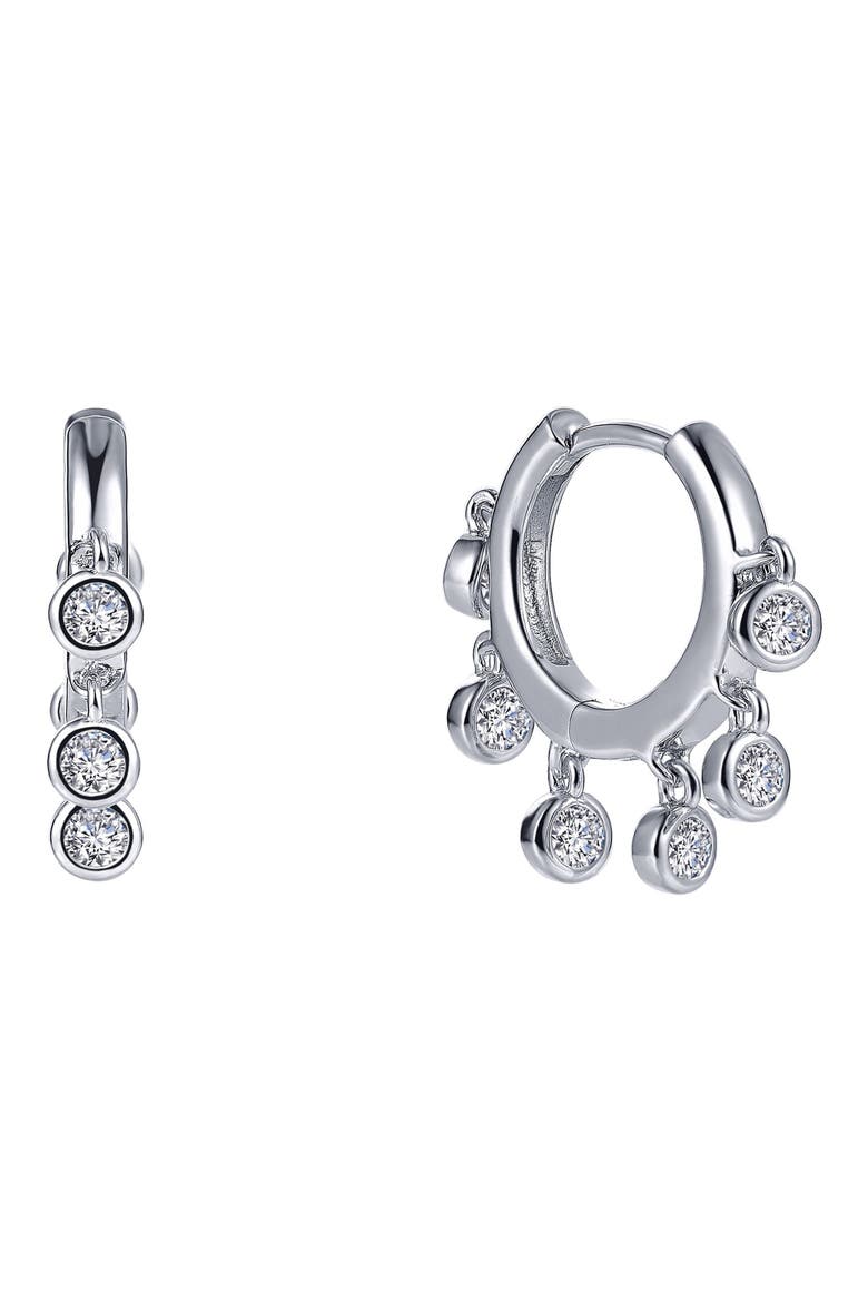 Bezel Simulated Diamond Huggie Hoop Earrings, Main, color, WHITE
