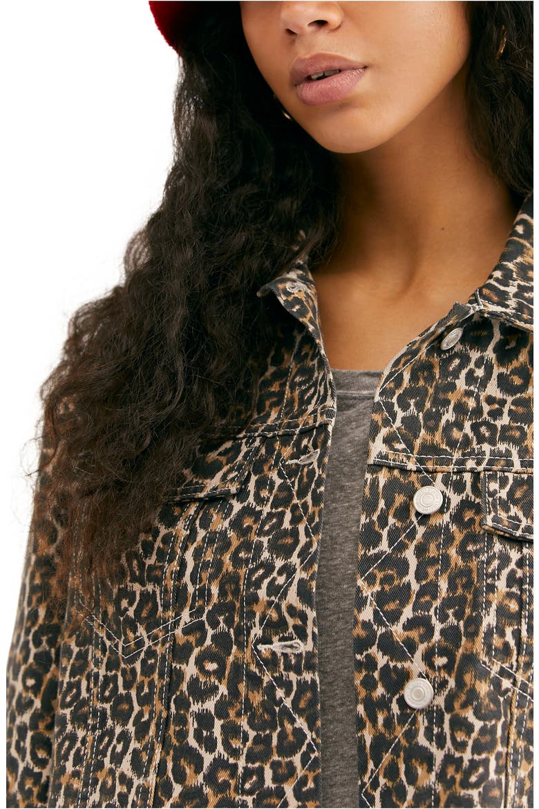 Cheetah Print Crop Cutoff Denim Jacket, Alternate, color, NEUTRAL COMBO
