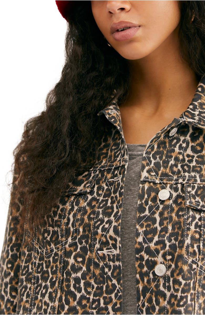 Free People Cheetah Print Crop Cutoff Denim Jacket, Alternate, color, 