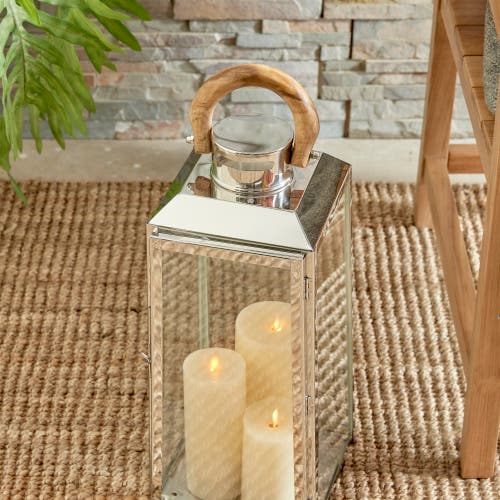 Napa Home & Garden 19" Oceanside Large Decorative Outdoor Chrome Finish Pillar Candle Lantern W/ Tea In Silver
