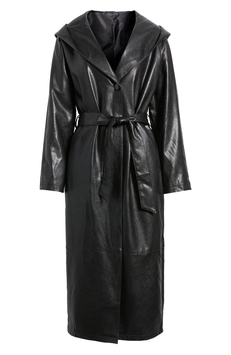 AZALEA WANG Faux Leather Hooded Trench Coat, Alternate, color, 