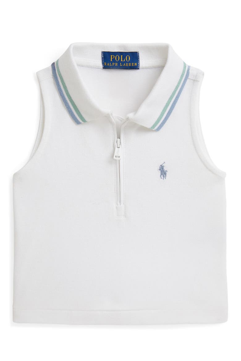 Kids' Stretch Mesh Half Zip Sleeveless Polo, Main, color, WHITE