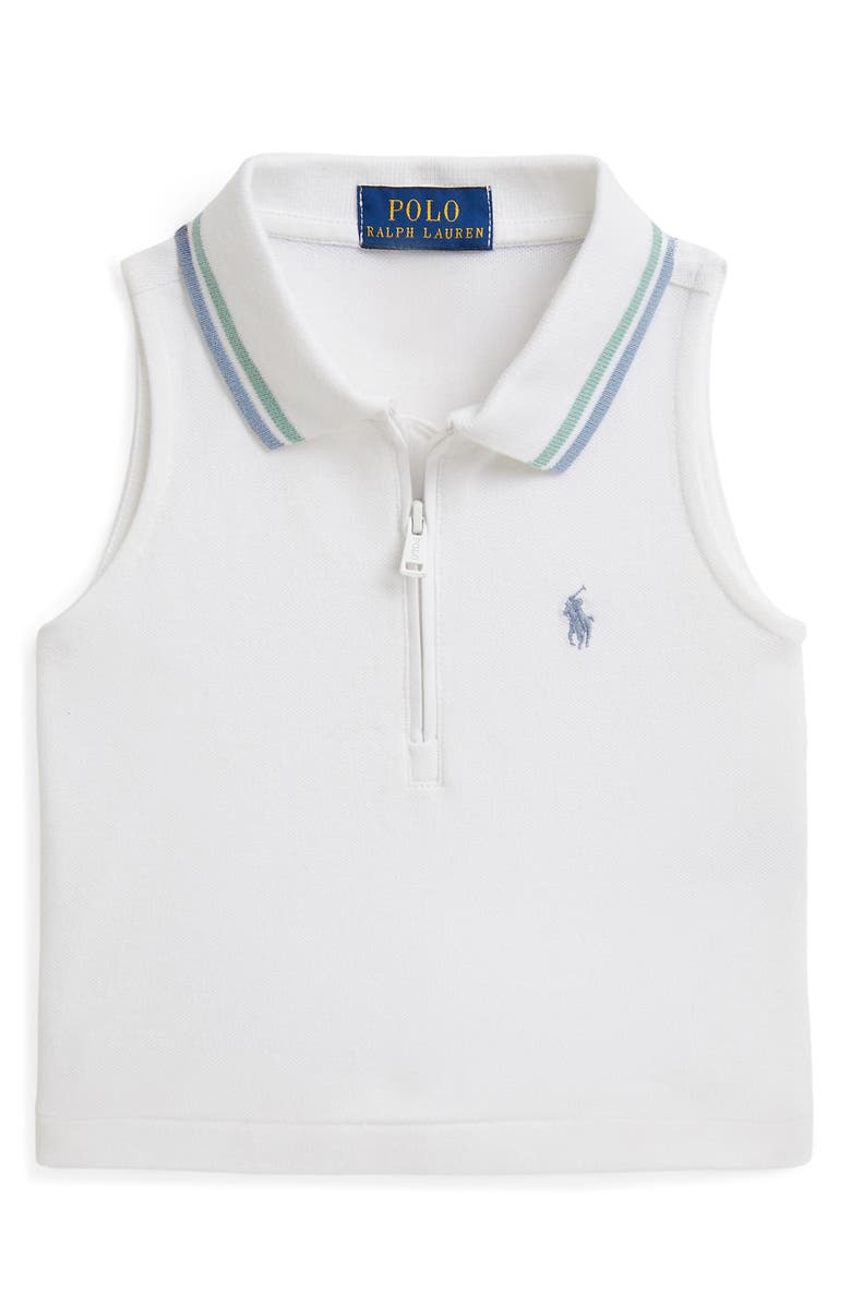 Polo Ralph Lauren Kids' Stretch Mesh Half Zip Sleeveless Polo, Main, color, White