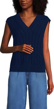 Lands' End Drifter Modern Cable V Neck Vest Sweater