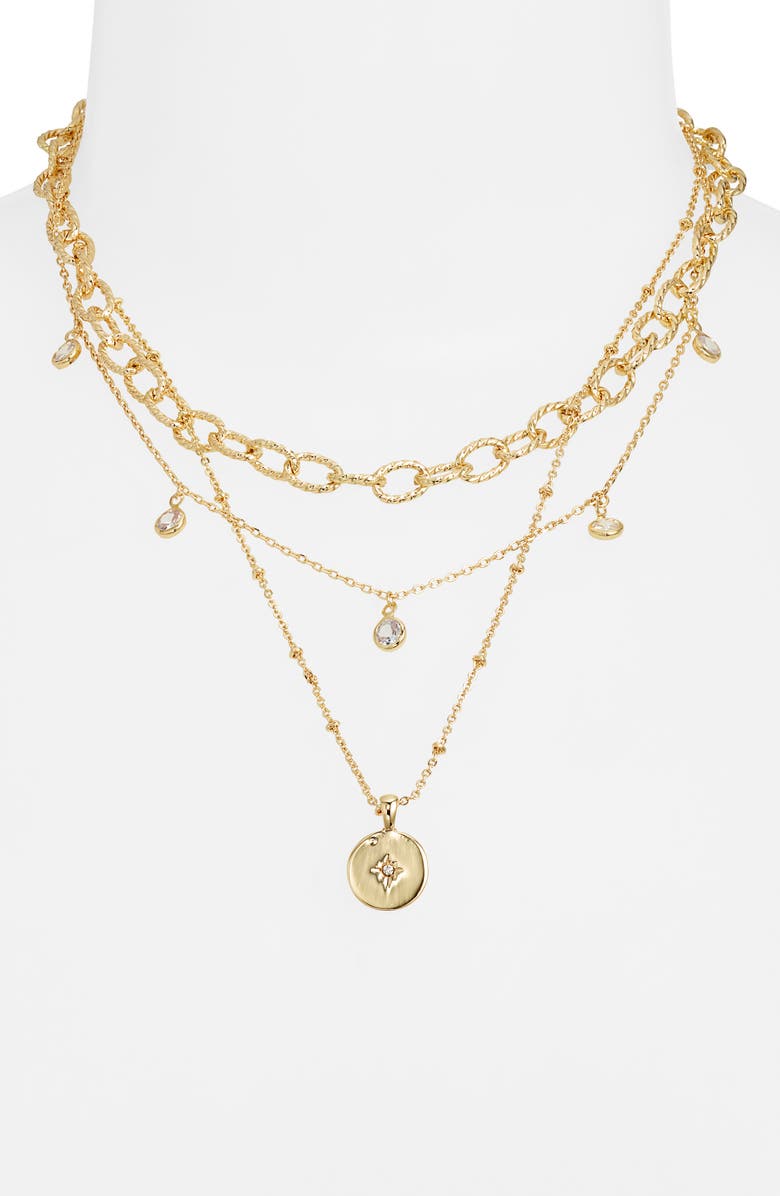 Nordstrom Set of 2 Crystal Charm Layered Necklaces, Alternate, color, Clear- Gold
