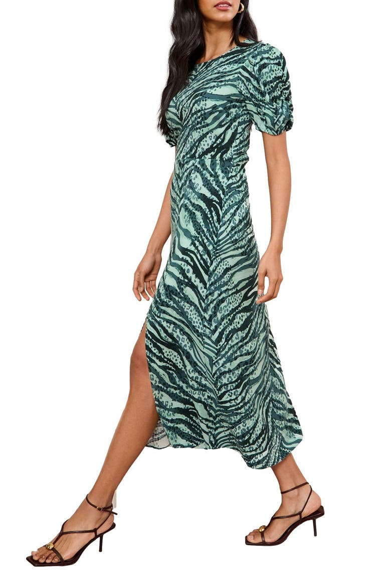 Zebra Puff Sleeve Maxi Dress, Alternate, color, GREEN