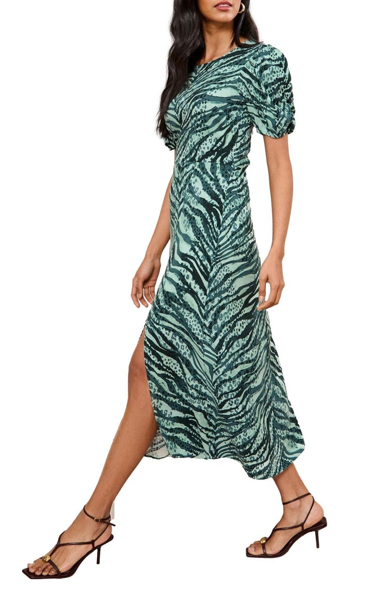 Friends Like These Zebra Puff Sleeve Maxi Dress, Alternate, color, Green