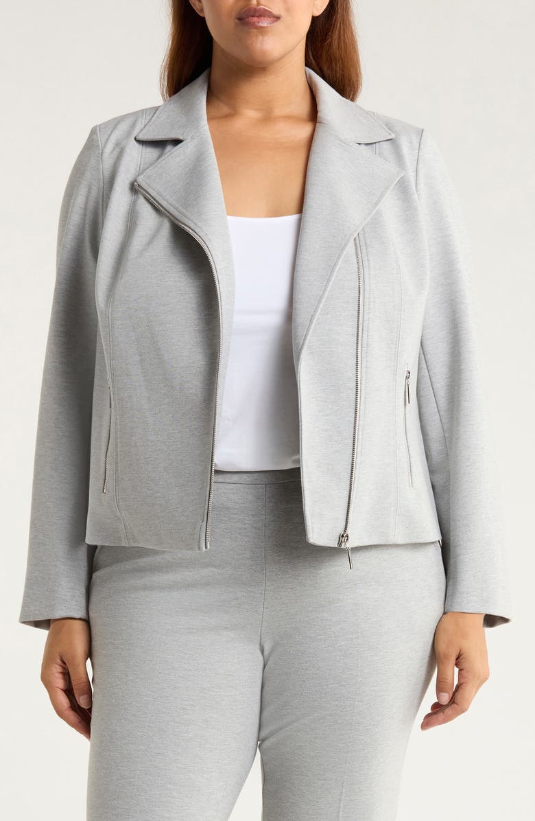 Anne Klein Moto Zip Ponte Jacket, Main, color, Light Heather Grey