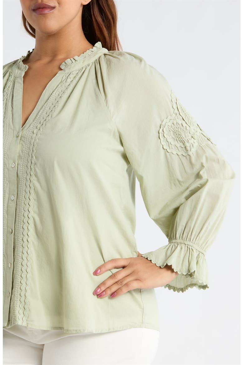 Rickrack Front Button Cotton Top, Alternate, color, MATCHA