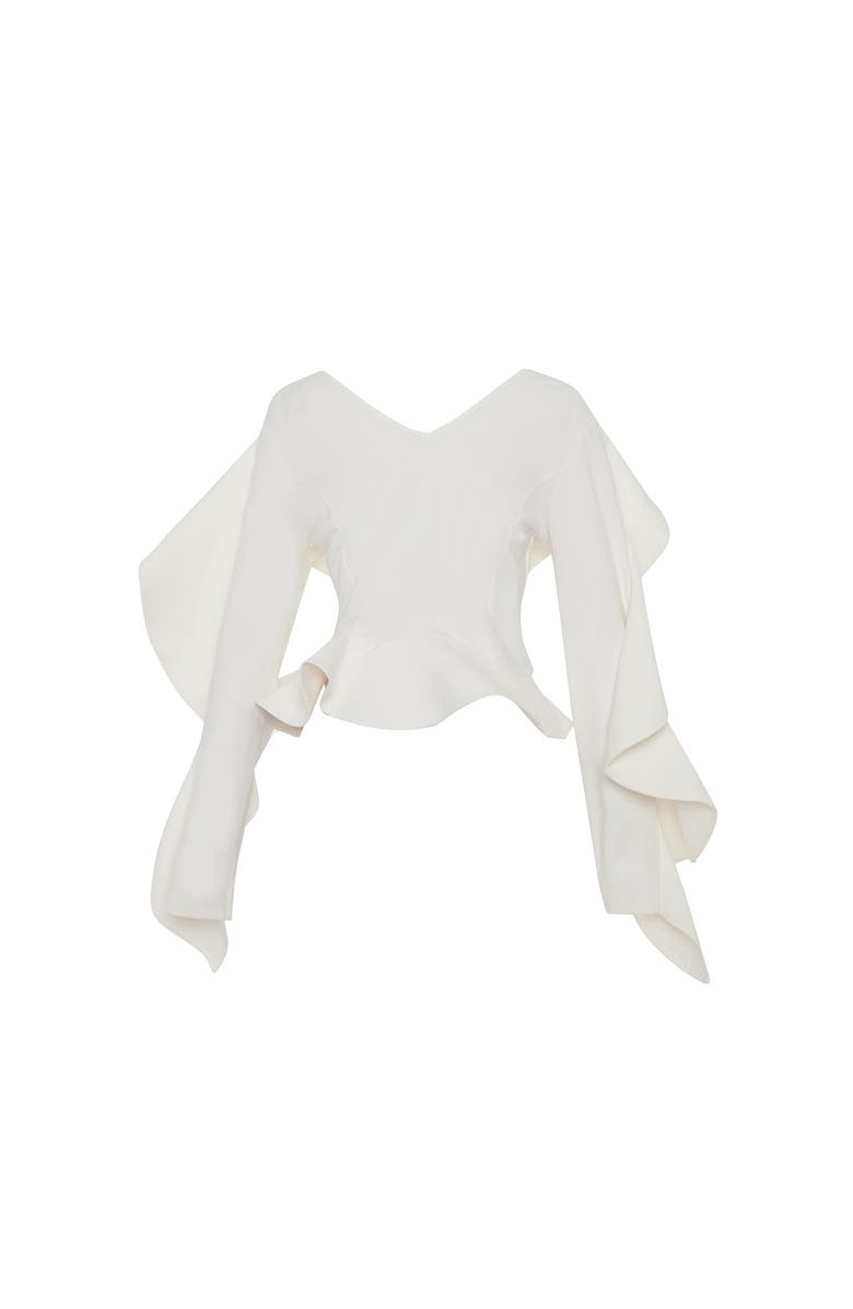 THEO The Label Gaia Ruffle Shoulder V-Neck Top, Alternate, color,