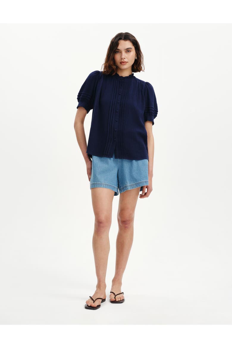 Teagan Cotton Cheesecloth Pintuck Blouse, Alternate, color, Navy