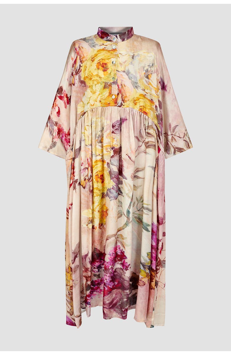 Alembika Rose-colored  flowers oversized satin maxi, Alternate, color, 