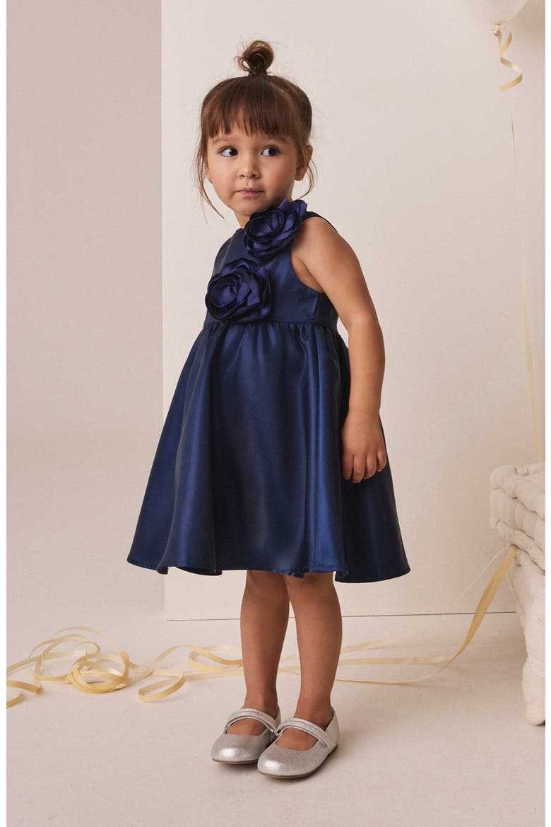 Kids' Floral Satin Party Dress, Alternate, color, BLUE
