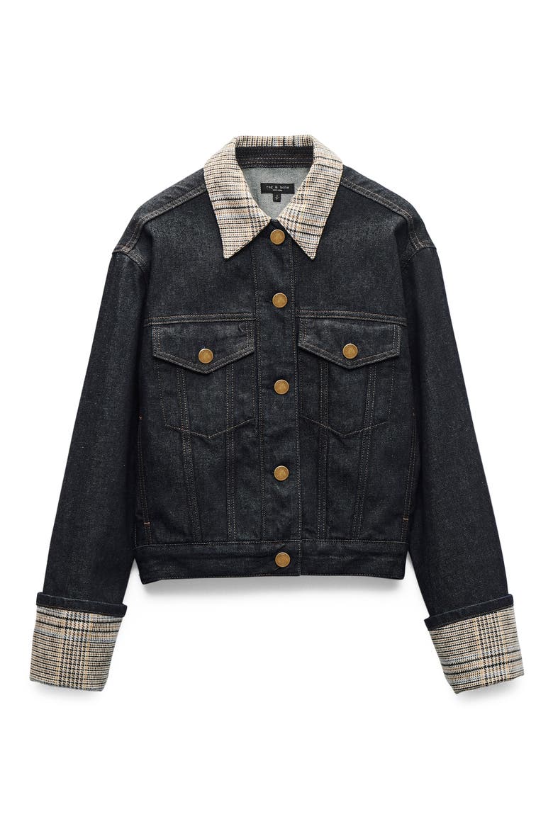 Harriet Contrast Print Denim Trucker Jacket, Alternate, color, TWRCO