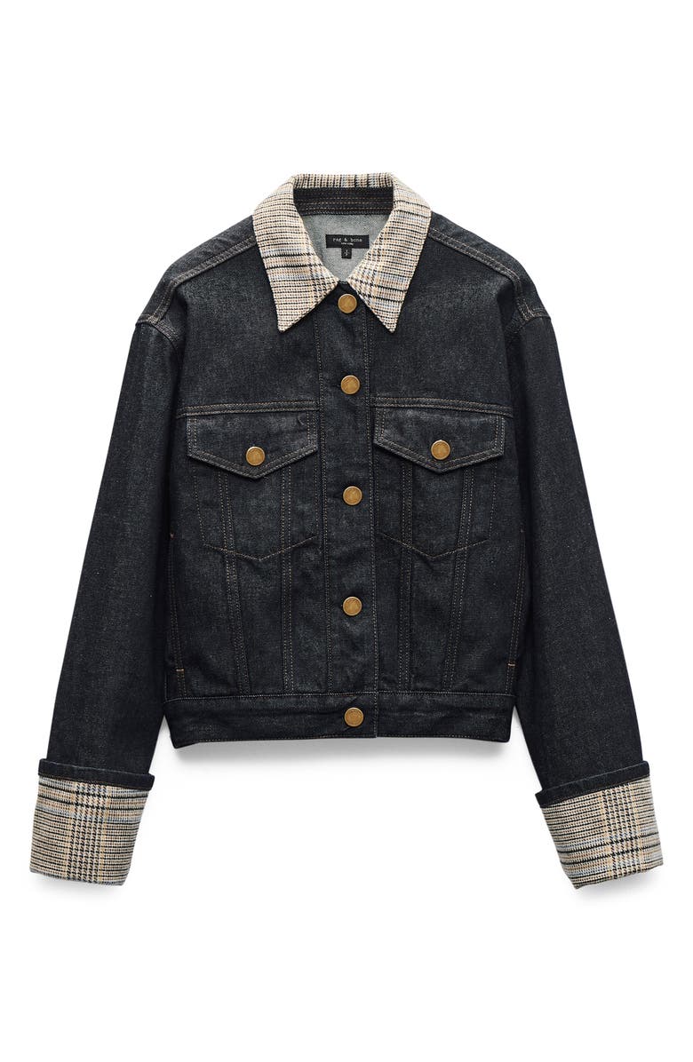rag & bone Harriet Contrast Print Denim Trucker Jacket, Alternate, color, Dark Blue