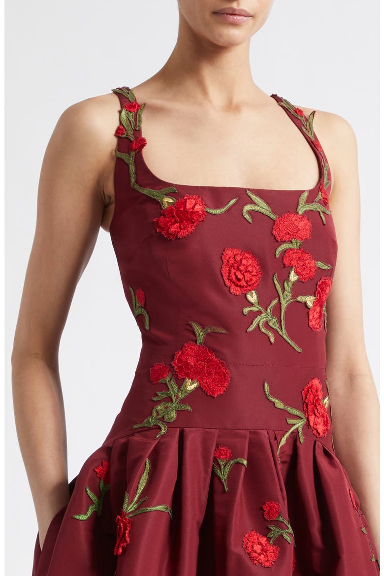Embroidered Floral Silk Faille Dress, Alternate, color, RIOJA MULTI