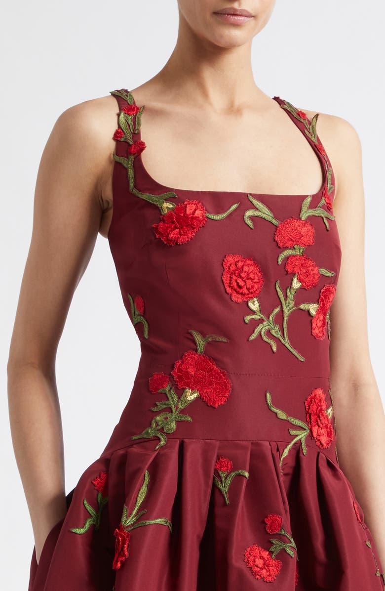 Carolina Herrera Embroidered Floral Silk Faille Dress, Alternate, color, Rioja Multi