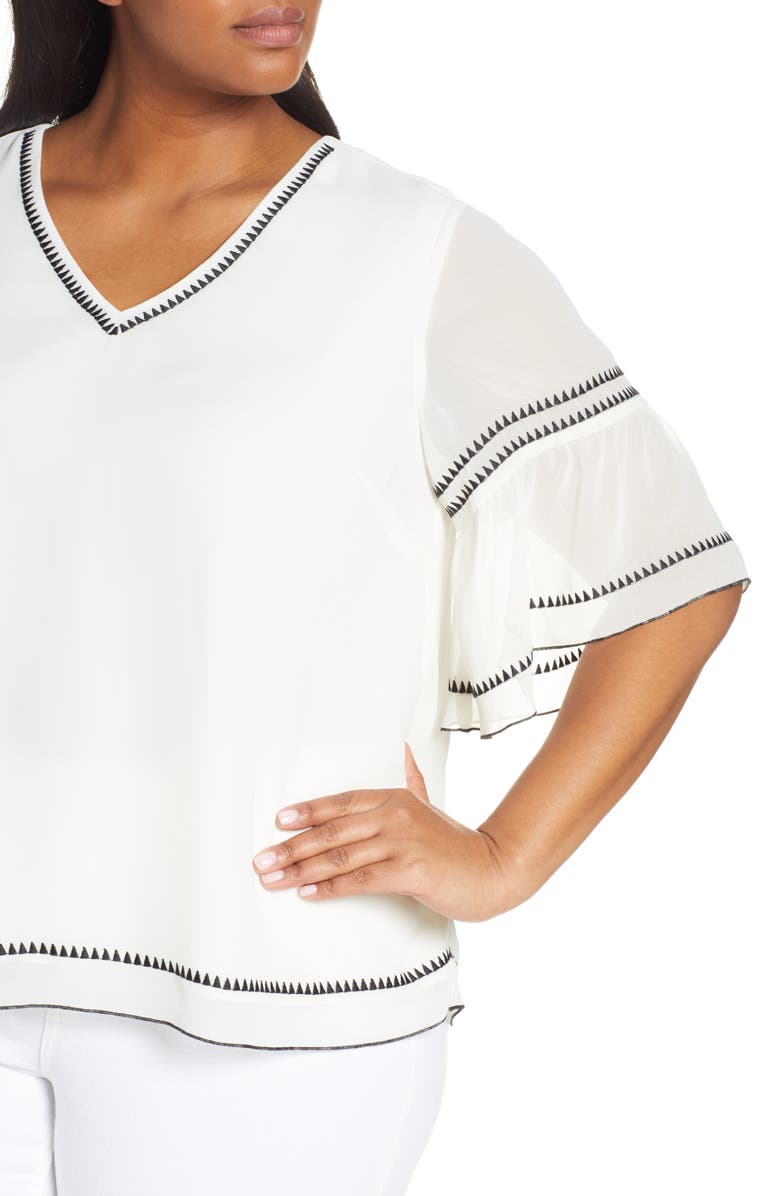 Vince Camuto Bell Sleeve Embroidered Chiffon Top, Alternate, color, Pearl Ivory