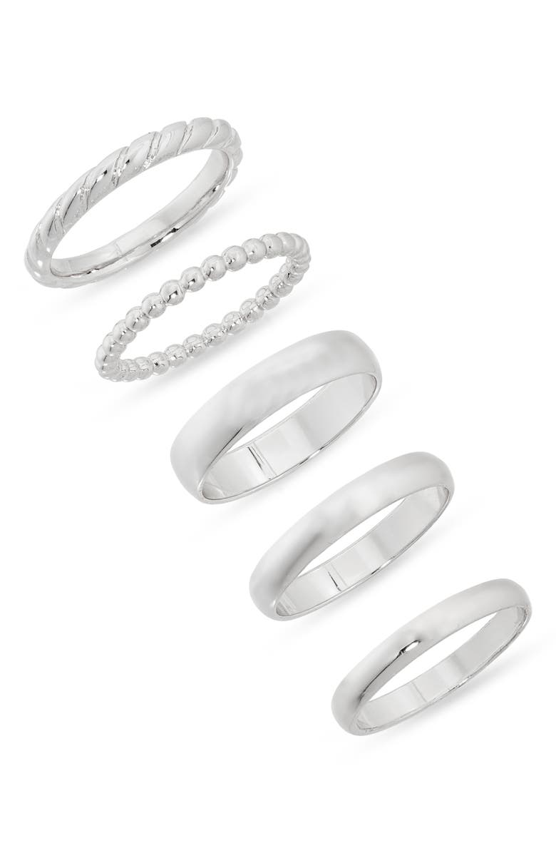 Nordstrom Set of 5 Assorted Stacking Rings, Main, color, Silver