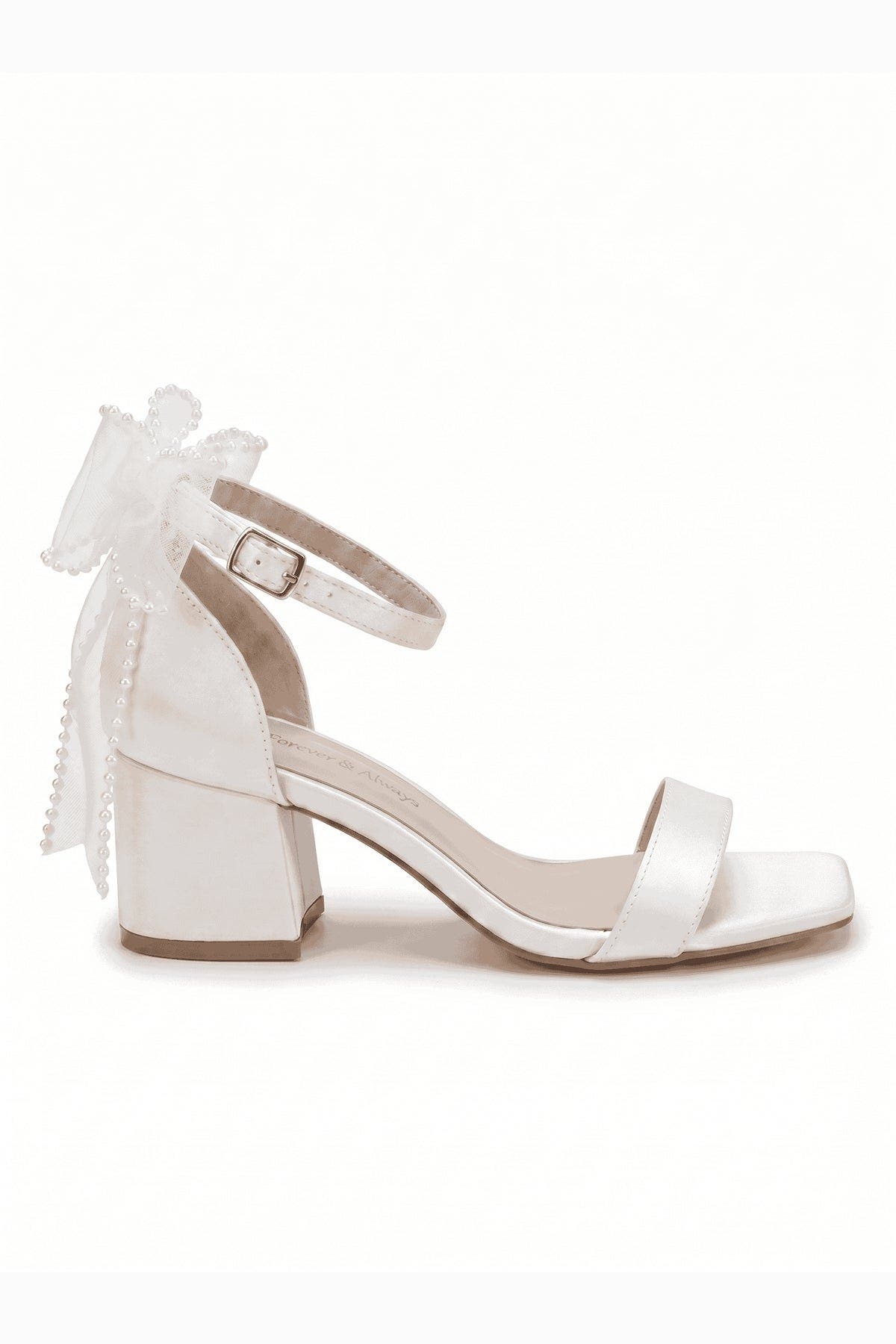 Forever & Always Shoes Floraya Bow Block Heel Bridal Sandal, Alternate, color, Ivory