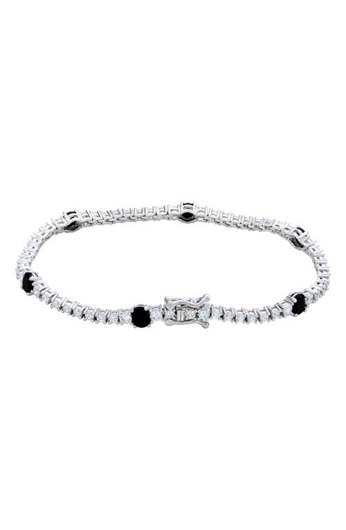 Suzy Levian Sterling Silver Red And White Cubic Zirconia Tennis Bracelet In Metallic
