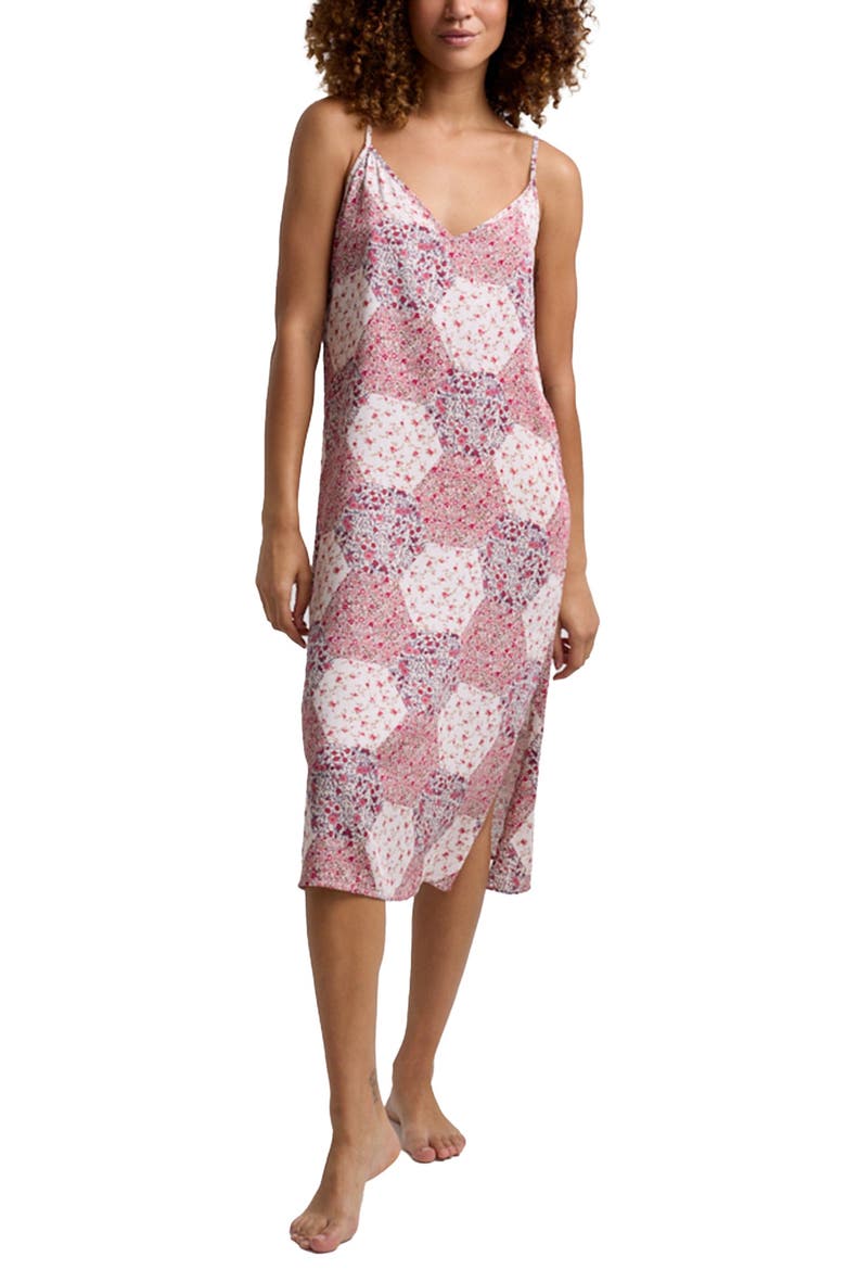 Rosie V-Neck Patchwork Print Slip Nightgown, Main, color, Pink
