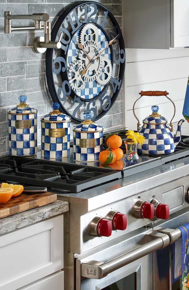 MACKENZIE CHILDS Royal Check Enameled Steel Small Canister, Alternate, color, Blue/ White