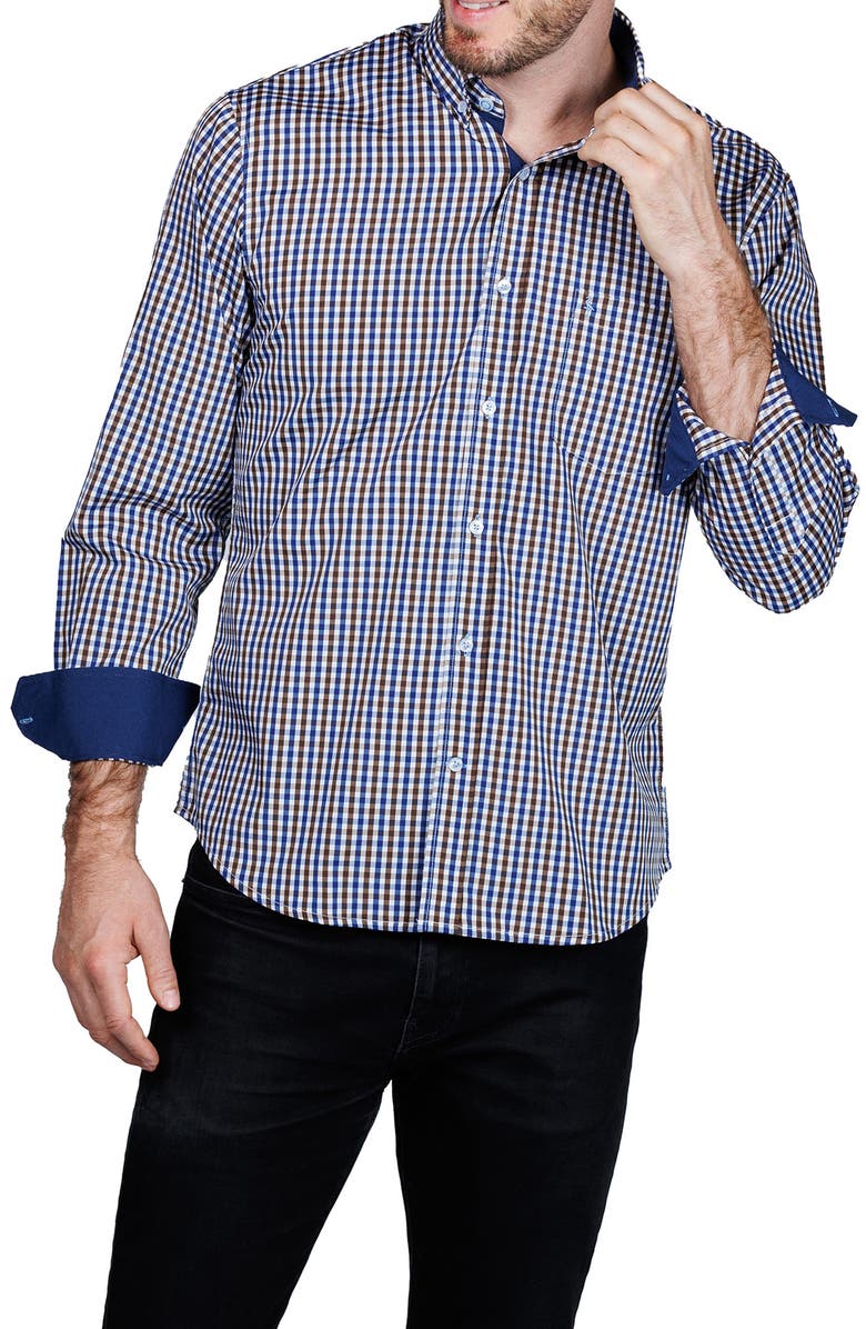 TailorByrd Classic Fit Check Print Performance Button-Down Shirt, Alternate, color, Brown