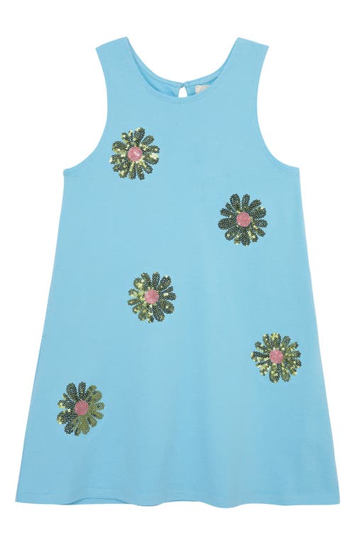 Peek Aren'T You Curious Kids' Sequin Daisy Cotton Shift Dress in Light Blue  product