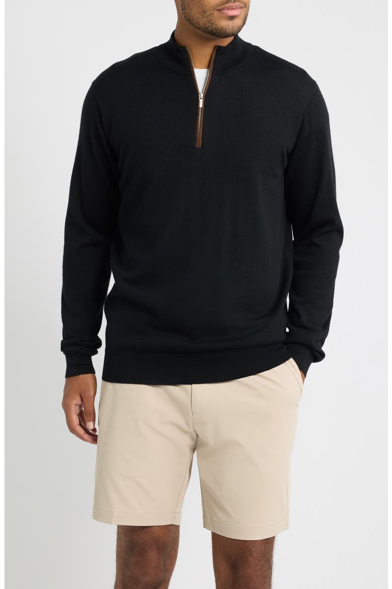 Autumn Crest Suede Trim Quarter Zip Sweater, Main, color, BLACK