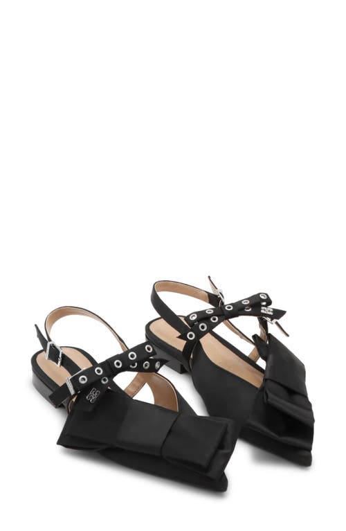 Ganni Big Bow Slingback Pointed-toe Flats In Black