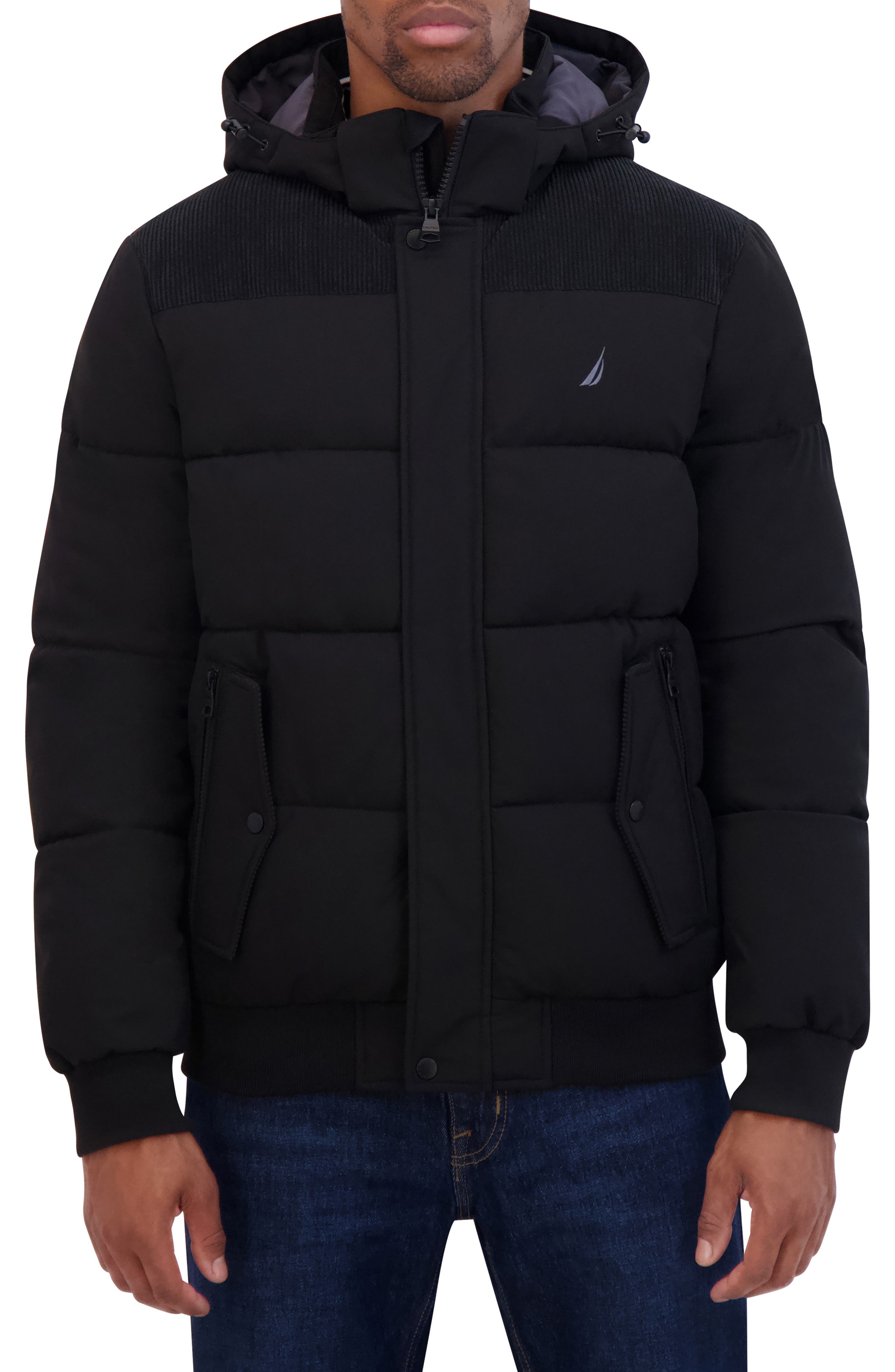 Nautica Water Resistant Mixed Media Bomber Jacket